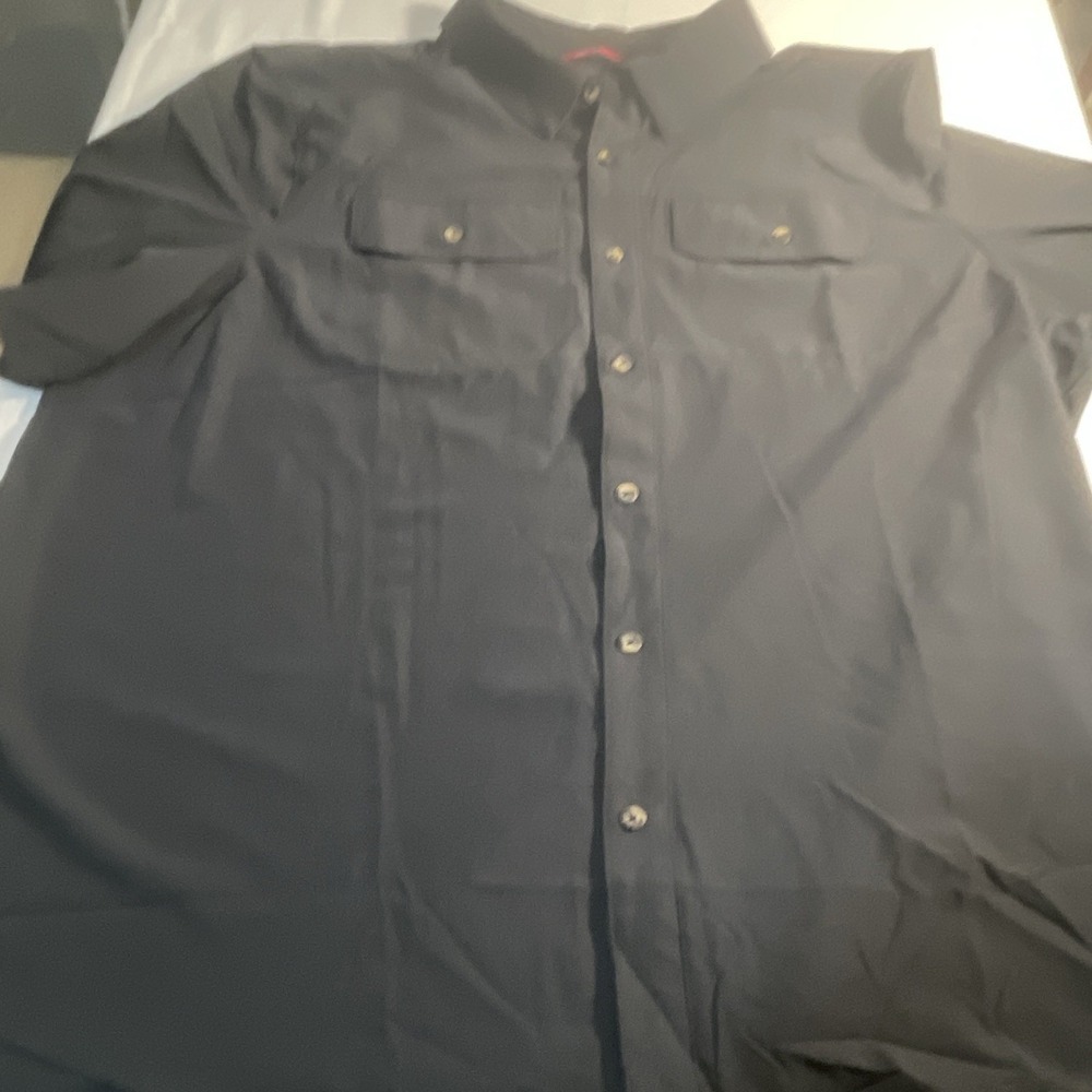 Gerry Men's dark gray Solid Short Sleeve Button-Up Woven Polyester Shirt XXL